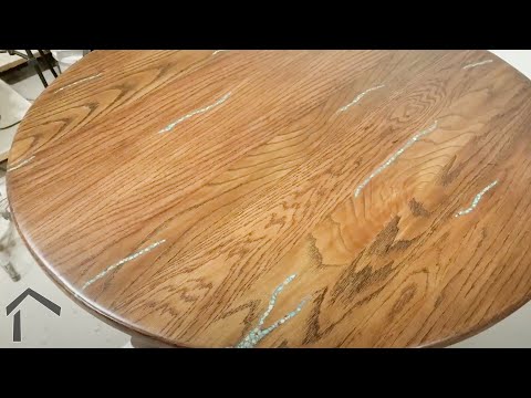 Epoxy Table Repair with Turquoise Inlay -- How an Old Dining Table Becomes New