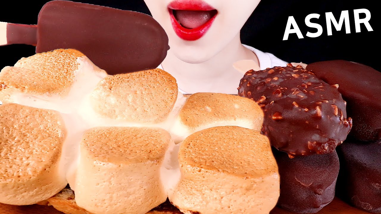 ASMR GIANT MARSHMALLOW S'MORE, CHOCOLATE ICE CREAMS 대왕 마시멜로 스모어, 초콜릿 아이스크림 EATING SOUNDS MUKBANG 먹방