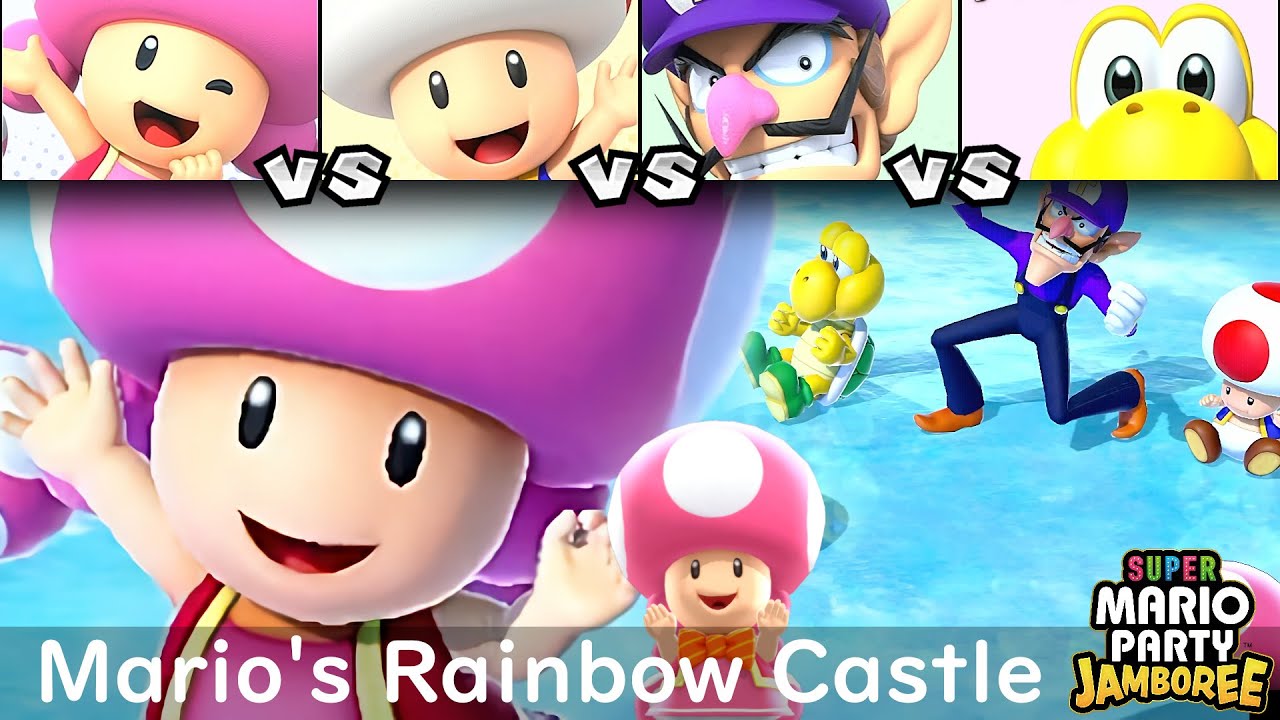 Super Mario Party Jamboree Toadette vs Toad vs Waluigi vs Koopa Troopa in Mario's Rainbow Castle