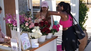Flower cart set up at Pilates event