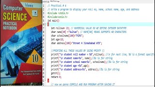 10th class computer practical copy | printf to display student data | C programming practical 14