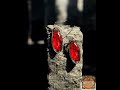 Red Art Glass Oval Dangle Earrings Silver Tone 2" Boho Statement
