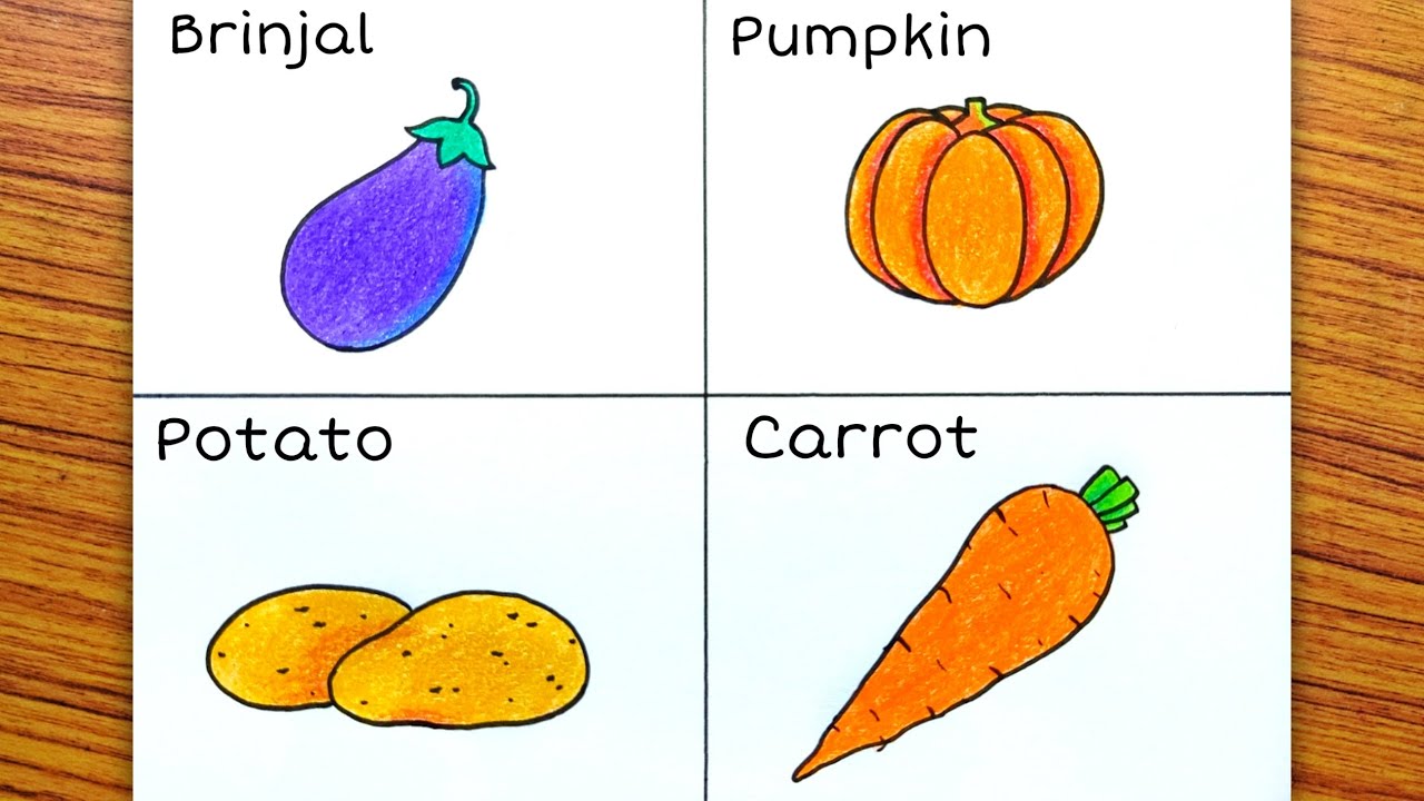 Simple Vegetable Drawings for Kids | Vegetable drawing, Drawings, Kids