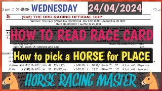 WEDNESDAY 24/04/2024🐴HOW TO READ RACE CARD 🐴 How to pick a HORSE in PLACE 🐴 Indian Horse racing