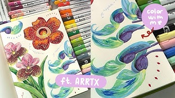 Color with me ✍🏼 Trying out new art supplies ft. Arrtx acrylic markers 🎨 unboxing, swatch 🌸