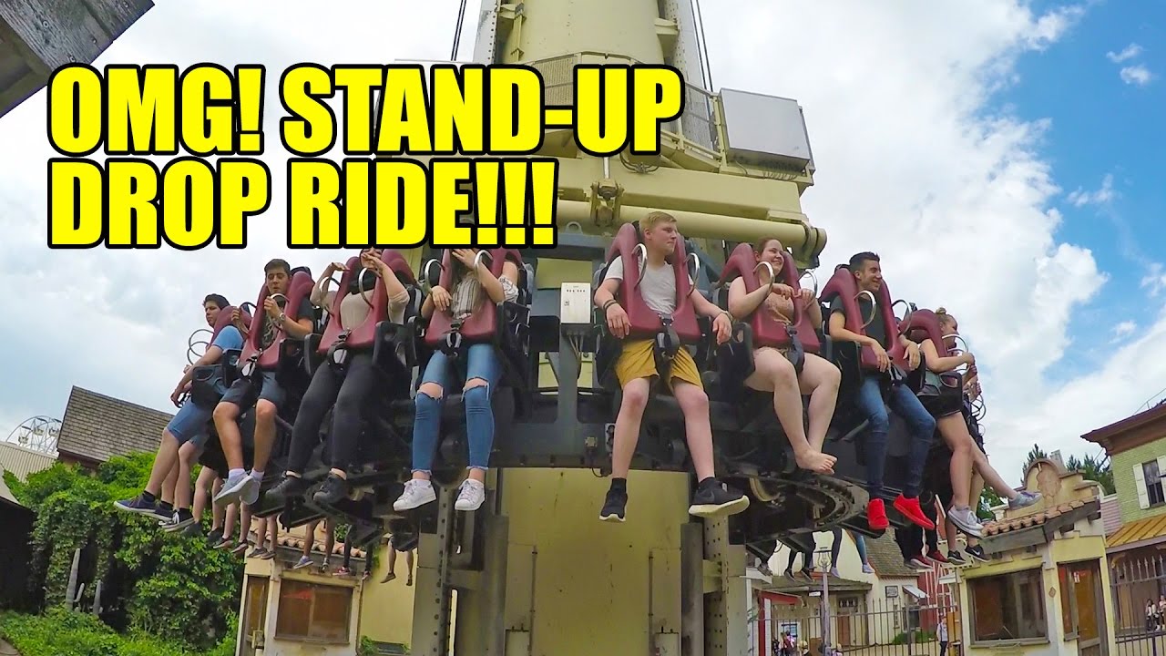 Stand Up Drop Ride! Would you do it? POV of High Fall from Movie Park ...