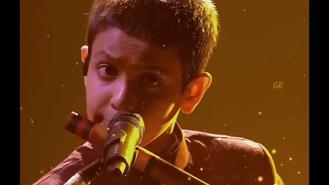 Incredible old man and genious small boy with flute and voices make a music