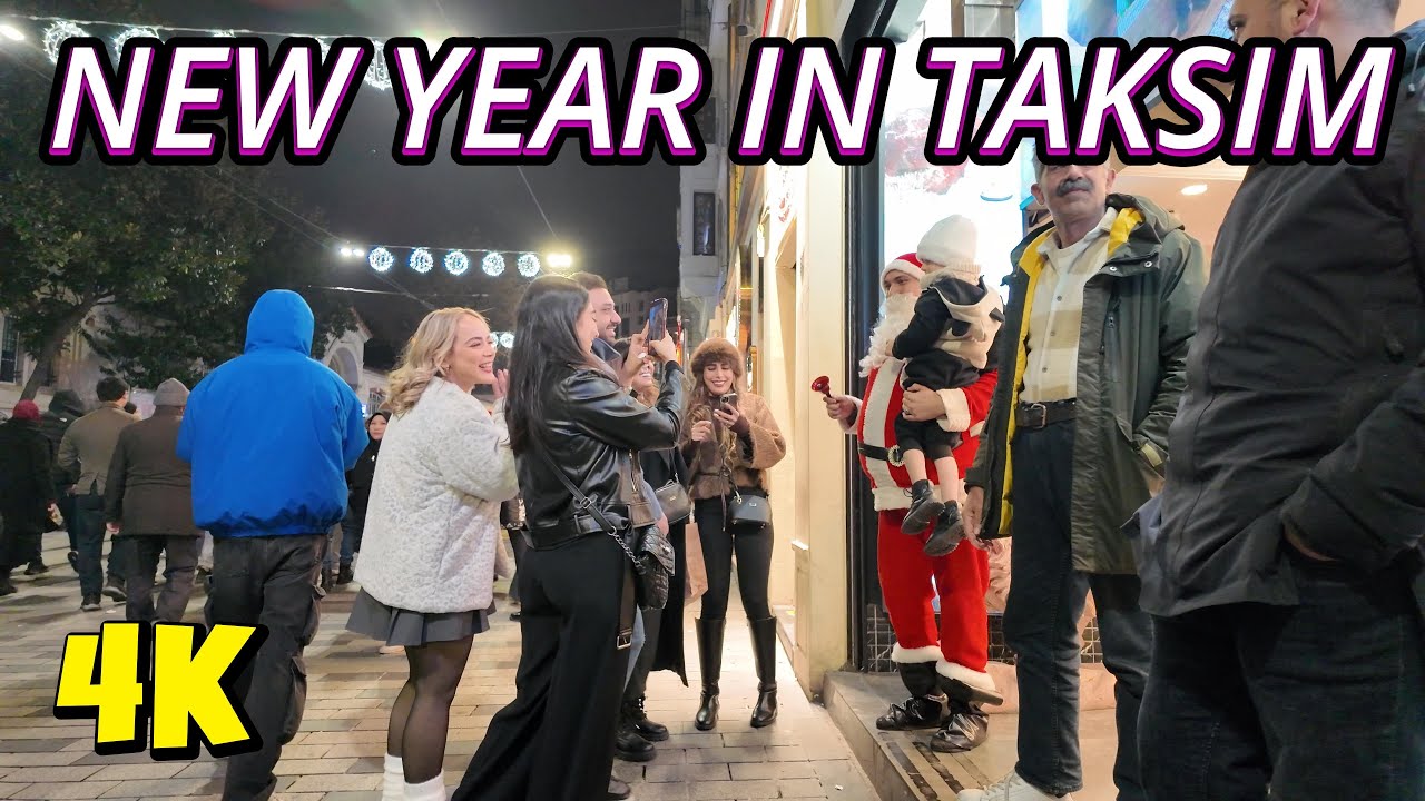 New Year’s Eve Walking in Taksim 4K 🇹🇷 | Christmas Lights, Fireworks & Istanbul at Night