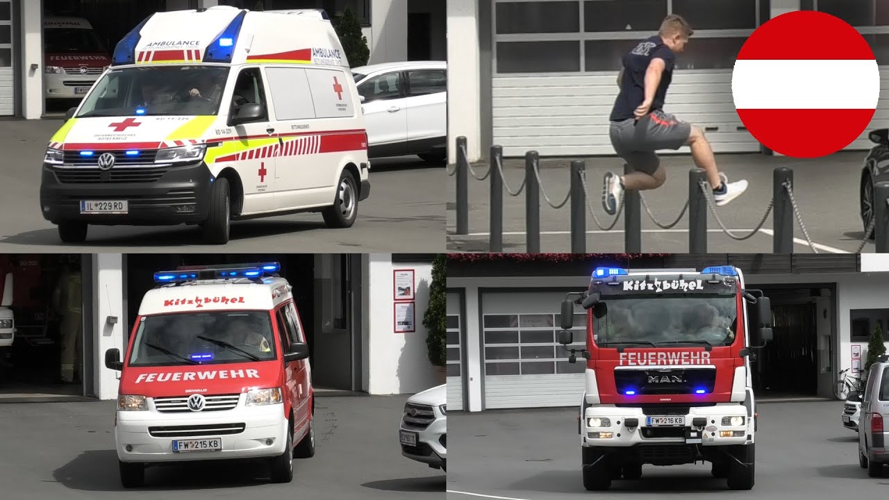 [Anrückende FFler - Fahrzeugbrand] Ausrücken KDO & RLF-A Freiwillige Feuerwehr Kitzbühel + RTW ÖRK