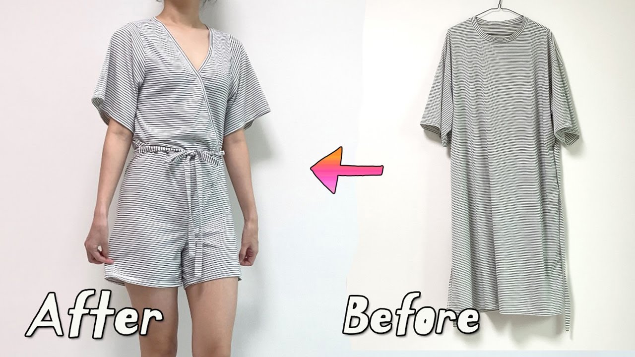 Refashion DIY WRAP JUMPSUIT ROMPER From DRESS / EASY Upcycling Thrifted Transformation