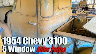 Satisfying transformation. Barn find 1954 Chevy 3100. 5 Window, Killer Patina farm fresh Truck.