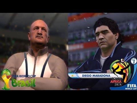 FIFA 2014 vs FIFA 2010 World Cup Comparison (Maradona, Dunga, Scolari, Capello)