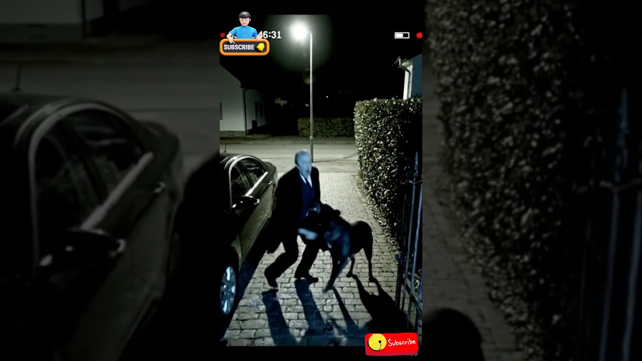 cctv footage shows a Dog attacking a man 