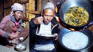 Nepal's national curry mustard dry vegetable soup curry at dinner || jungle Man ||