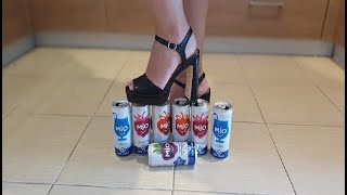 Recycling And Crushing Cans With Black Platform High Heels Full Video