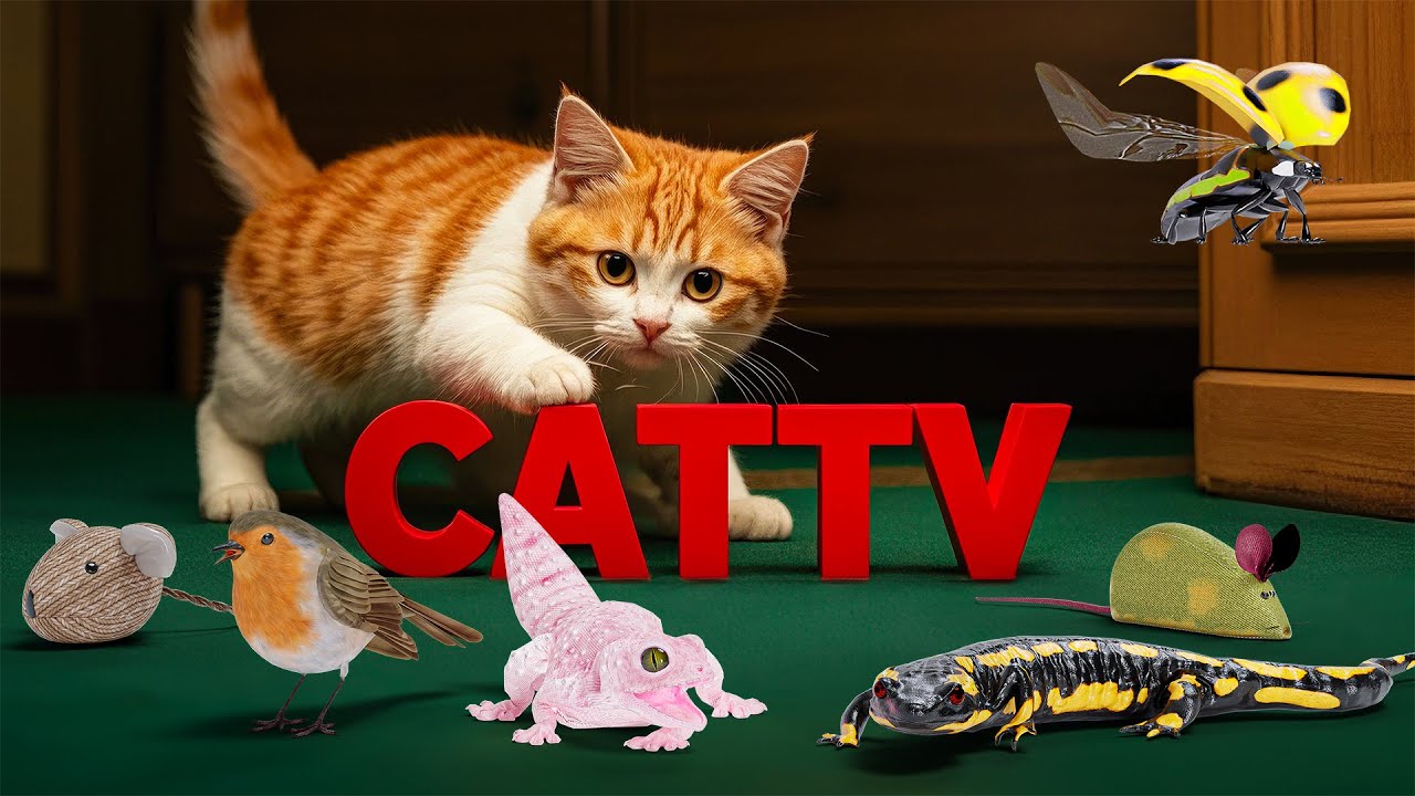 【猫用動画・猫が喜ぶ映像25】サラマンダー・ゲッコー・マウスキャットトイ・てんとう虫・ロビン・ねずみ・リス・ハト・6時間 GAME FOR CATS 25