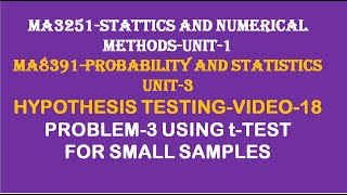 t-TEST PROBLEM 3-  HYPOTHESIS TESTING VIDEO-18