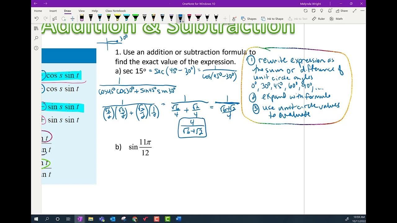 Precal honors 7 5 trig identities addition and subtraction properties
