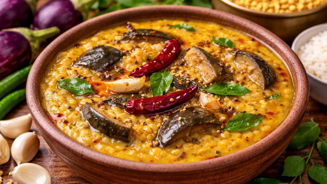 Vonkaya Pappu Recipe | Healthy & Delicious Eggplant Lentil Curry 🍆🍛