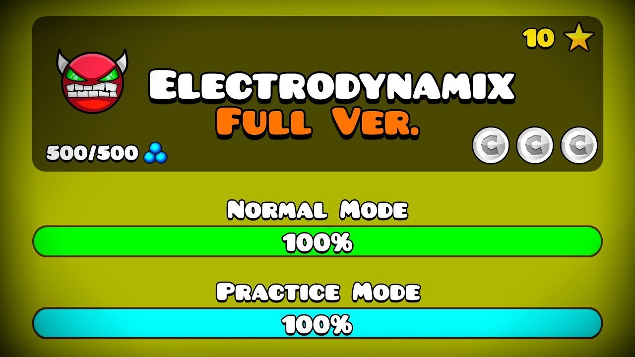 Electrodynamix Full Version 100% 3 Coins | Geometry Dash - YouTube