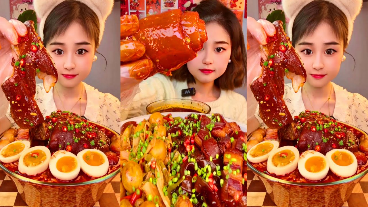 Spicy Pork Belly Mukbang Chinese Braised Pork Eating Challenge | BigBite - Noodle Asmr Eating Sounds
