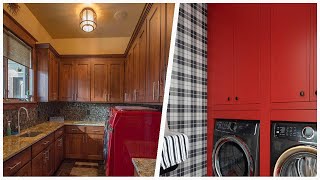 75 Red Laundry Room With A Side-by-side Washer/dryer Design Ideas You'll Love 🎀