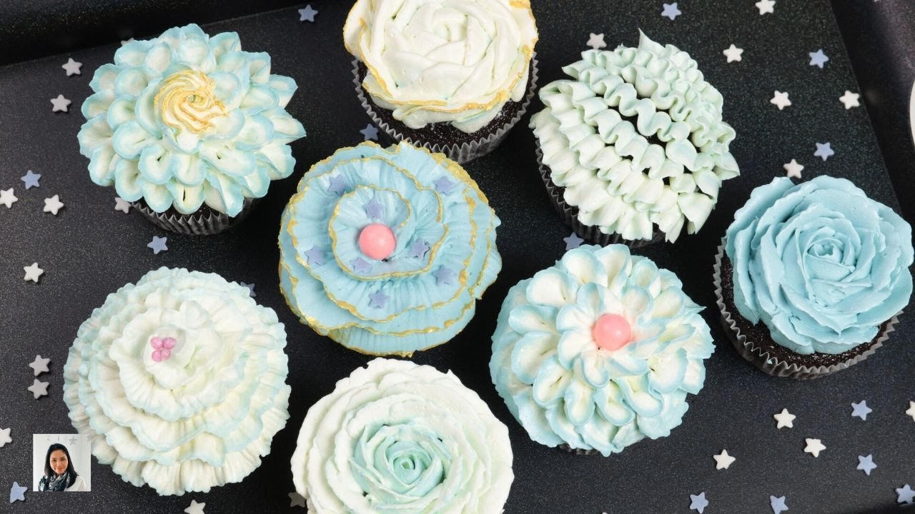 วิธีบีบบัตเตอร์ครีมแต่งหน้าคัพเค้ก ผสมสี ใส่หัวบีบ+บัตเตอร์ครีมลงในถุงบีบ