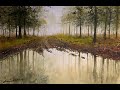 Watercolor painting tree reflections