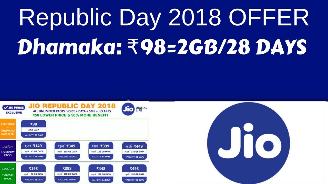 JIO Republic Day 2018 Offer: ₹ 98 = 2GB Daily/28 Days