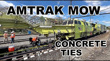 Amtrak P-811 MOW Track Laying System Crew Placing Concrete Ties