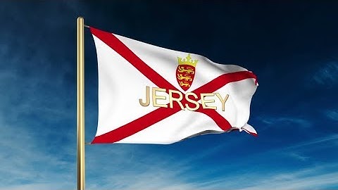 4K Jersey flag slider style with title. Waving in the wind with cloud background animation Stock