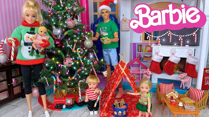Barbie Doll Family Christmas Story - Decorating the Dreamhouse and Opening Presents