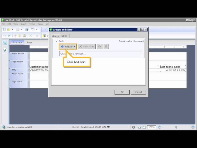 Sort the records in a report: Crystal Reports for enterprise 4.x