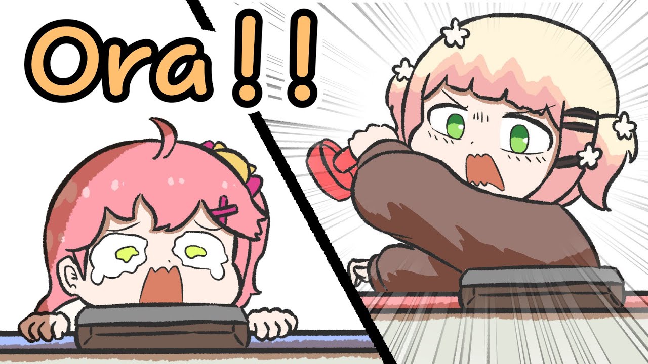 【Hololive】 Nene vs Miko Air hockey game 【Momosuzu Nene/Sakura Miko/Clip/Ebihurai/Comic】