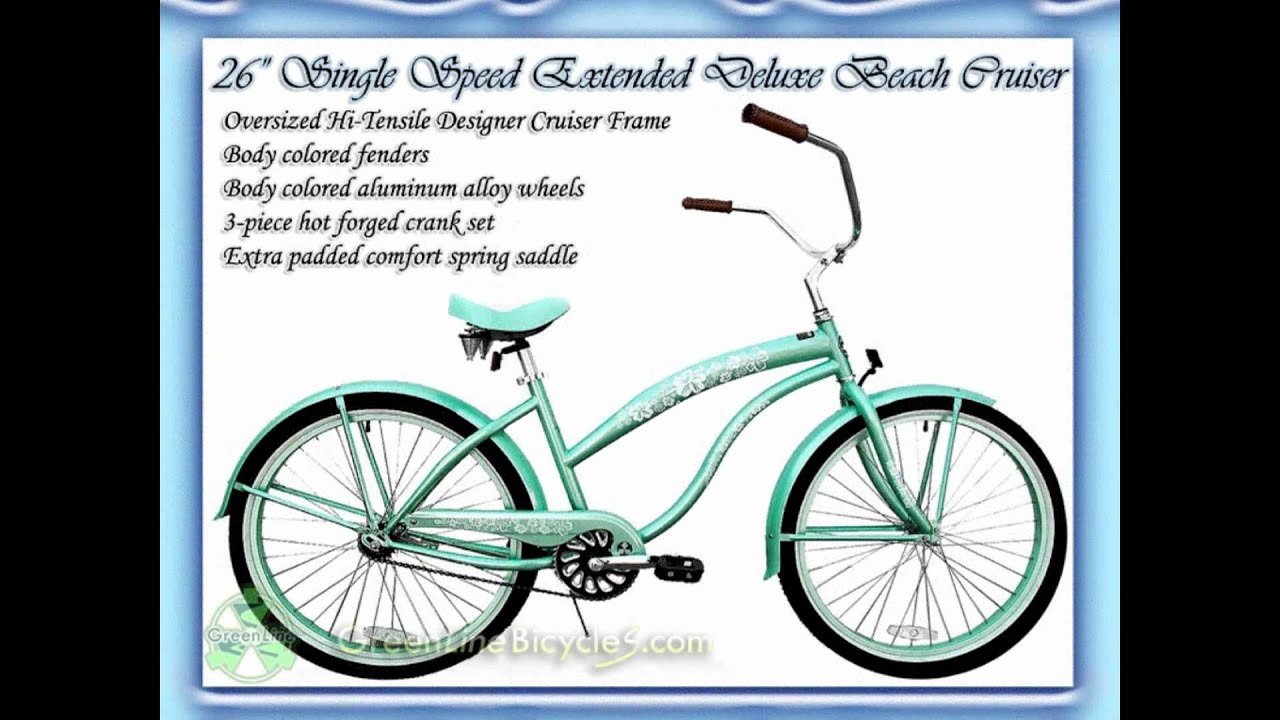 Ladies Extended Deluxe Beach Cruiser - Single Speed BC-106 by Greenlinebicycles.wmv
