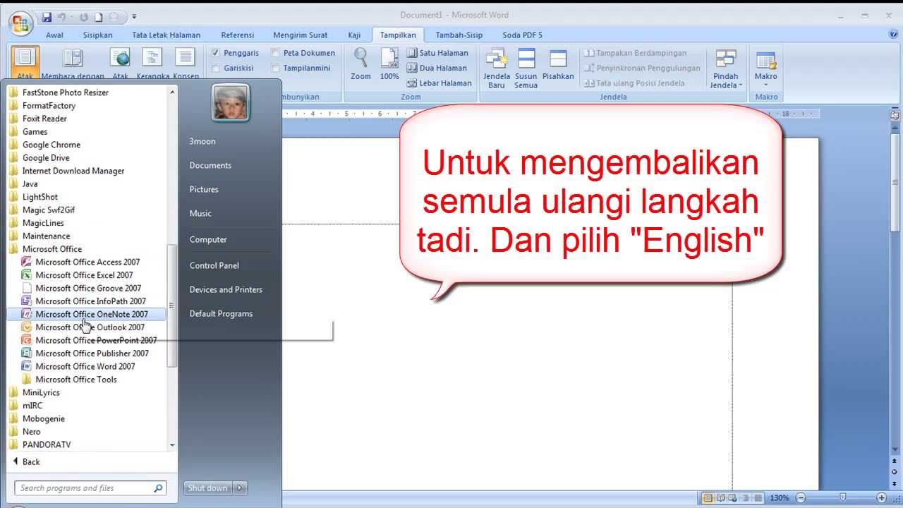 cara merubah tampilan word dan excel jadi bahasa Indonesia ...