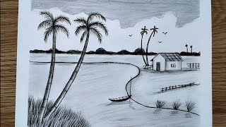 How to draw Lake in the forest Scenery Art | Pencil sketch and shading