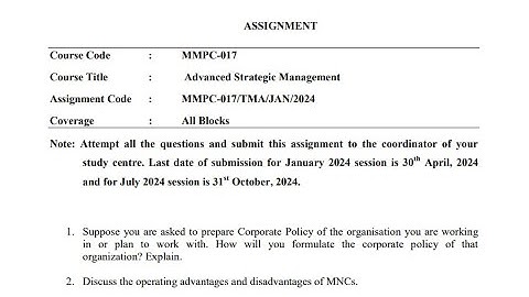 IGNOU MMPC-017 Solved Assignment Jan 2024 | July 2024 [FREE] IGNOU MBA Advanced Strategic Management