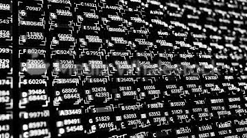 Abstract monochrome background with digital information, growth graph of stock market on screen of