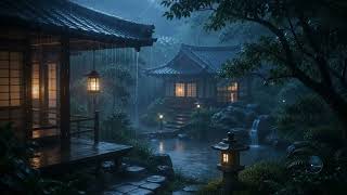 Fall Asleep Fast to Heavy Rain &amp; Flowing Stream | Japanese Garden Ambience No Ads