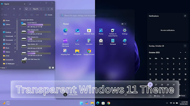 Modern Transparent Theme for Windows 11 — Minimal, Clean & Aesthetic Look (2025) | @hellomurohan |