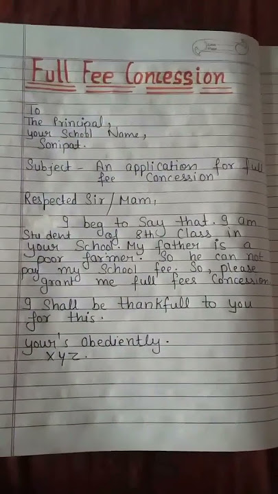 Application for fee concession in english| fees mafi ke liye prathna patra|#application|#viral|#yt