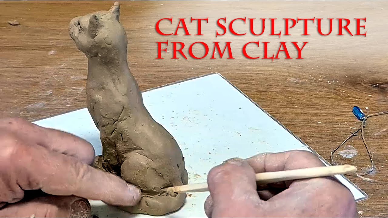 Art for kids: Cat sculpture from clay 