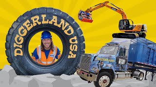 Diggerland fun with Handyman Hal | Construction Theme Park | Dump Truck and Excavator for Kids