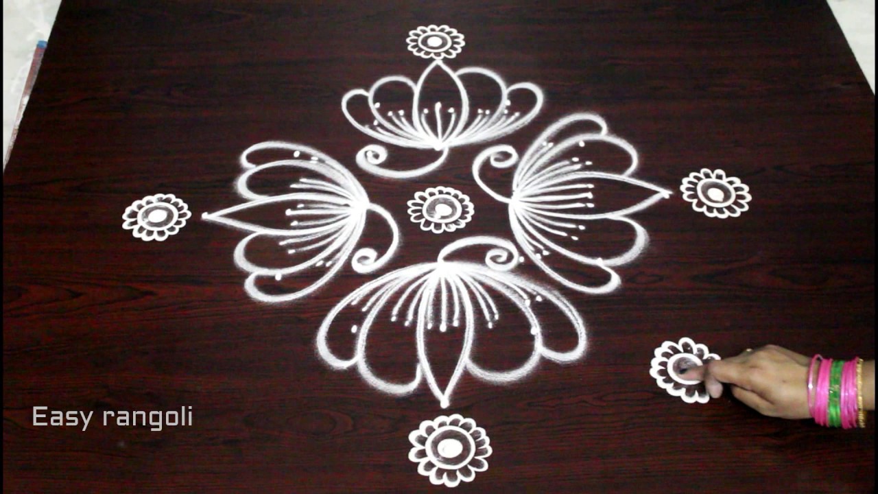 creative flower kolam designs with 7x1 dots - 7 dots muggulu ...