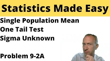 Statistics Module 9 - Single Population Mean, One Tail Test, Sigma Unknown- Problem 9-2A