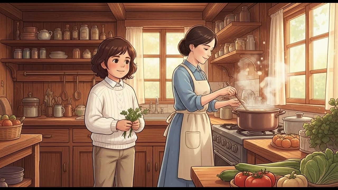 Home After Many Years | Cooking Mother’s Soup in a Warm Wooden Kitchen 🏡 Studio Ghibli Style