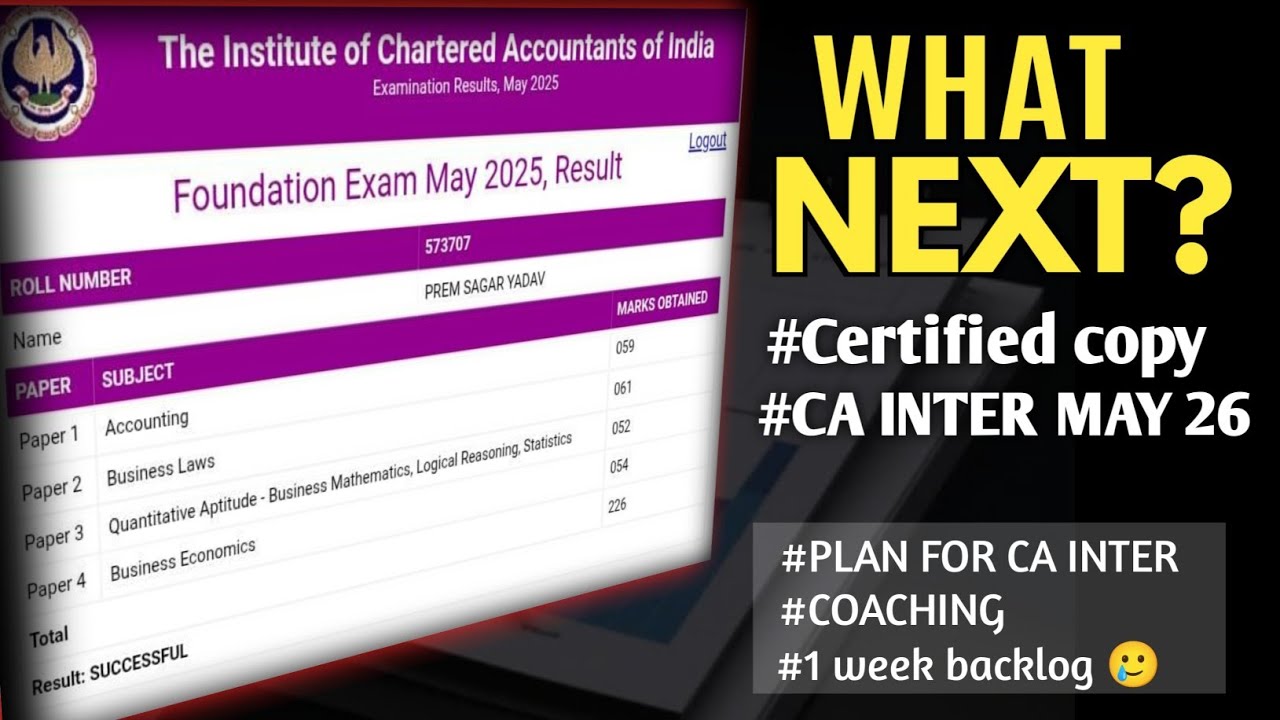 WHAT NEXT AFTER RESULT || CA INTER MAY 26 🎉 || 1 WEEK BACKLOG - YouTube