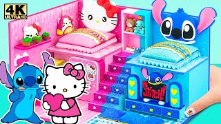 Make Hello Kitty & Stitch Cute 2-Story House with Cozy Bedrooms 💗💙 DIY Miniature House