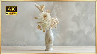 Soft White & Gold Dried Floral Bouquet | Gold Framed 4K Art Screensaver | Elegant TV Wallpaper screenshot 5